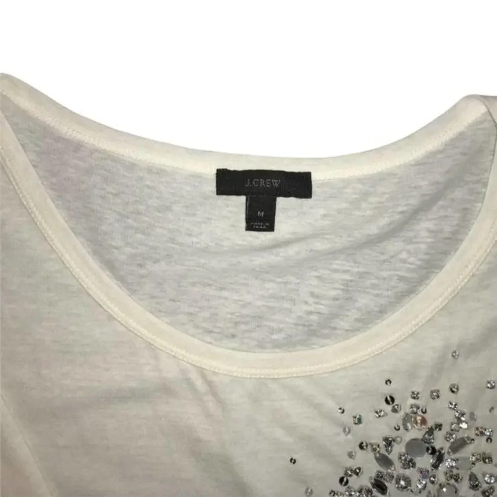 J Crew Soft Cream Top Cotton Comfy Scoop Neck Embellished Long Sleeves Medium